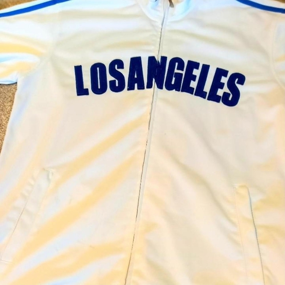 Los Angeles White Track Jacket with Blue Lettering